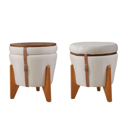 Puff Baú Flex Linho com Tampo de Mesa e Pés de Madeira – Elegância e Organização em Um Só Produto