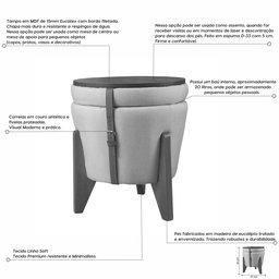 Puff Baú Flex Linho com Tampo de Mesa e Pés de Madeira – Elegância e Organização em Um Só Produto - 6