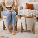 Ver imagem 1 de Puff Baú Flex Linho com Tampo de Mesa e Pés de Madeira – Elegância e Organização em Um Só Produto