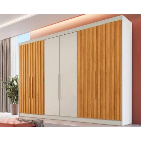 Guarda Roupa 6 Portas Potente C/ 6 Gavetas e C/ 4 Ripadas Off White/peroba - Europa