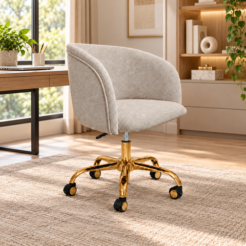 Cadeira Poltrona Lua Home Office Base Dourada com Rodinhas