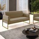 Ver imagem 2 de Sofá Namoradeira Base Industrial Alta Dourado Marisa Suede D03 - D’Rossi Marrom Rato
