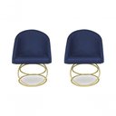 Ver imagem 1 de Kit 2 Cadeira de Jantar Luxo Base de Metal Dourado Sala Esritório Recepção Suede Veludo Azul
