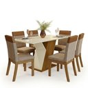 Ver imagem 5 de Conjunto Sala de Jantar Layla Essence 6 Lugares Tampo MDF com Vidro Cadeiras Veludo Caramelo 160cm