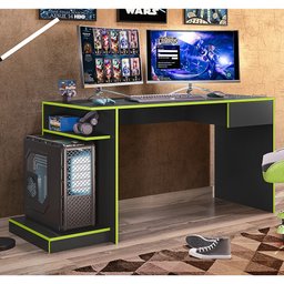 Mesa Escrivaninha Para Computador Setup Gamer Nitro 1 Gaveta Preto Fosco Verde - Abmaza - 2