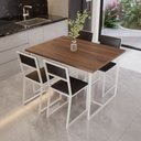 Ver imagem 1 de Conjunto Mesa de Jantar Retangular Imbuia 4 Cadeiras Estofado Riviera Industrial Branco