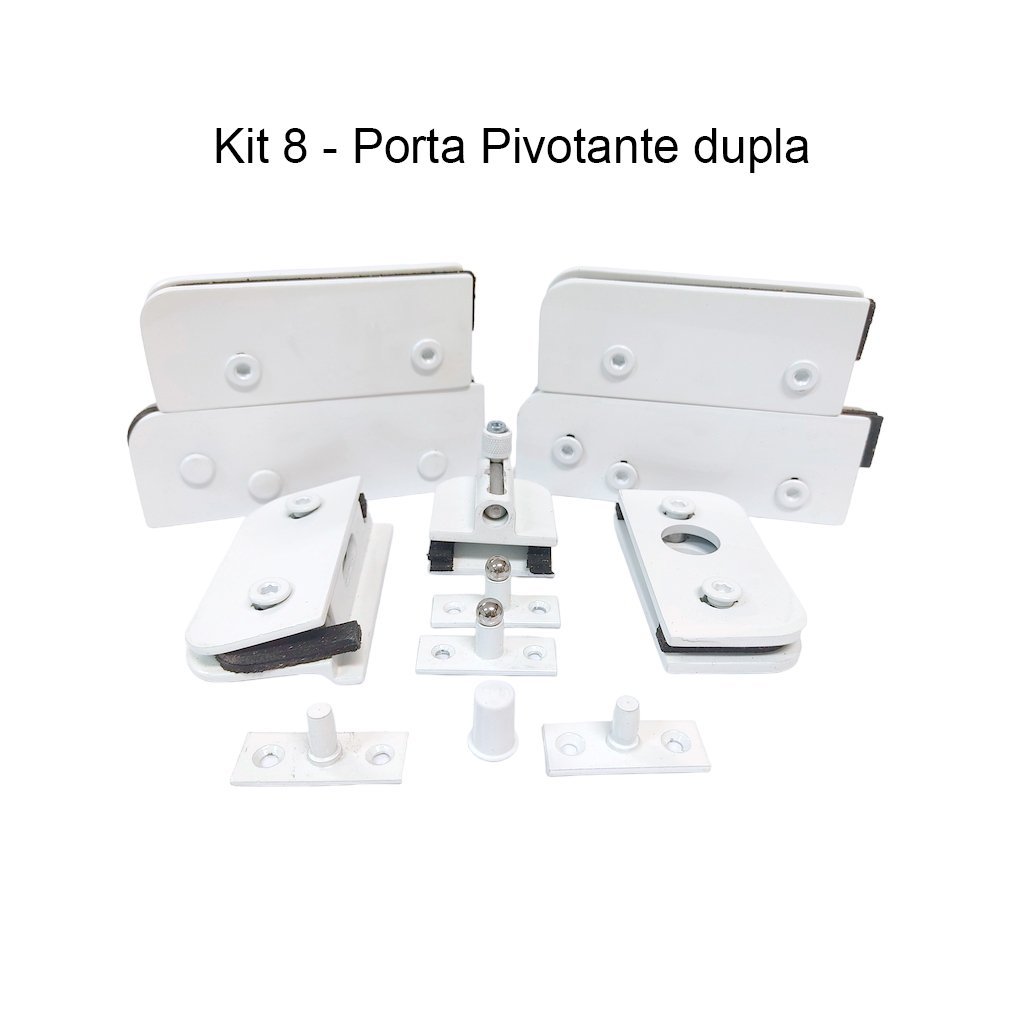 Kit Instalação 2 Folhas Alumínio Branco Porta Pivotante Dupla Blindex Vidro Temperado Vidro/vidro Se - 2