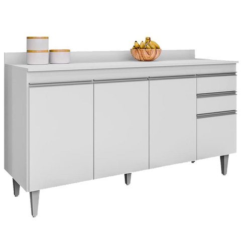 Balcao com Tampo 4 Portas 2 Gavetas Bp Ayla 150 Cm Eratto Moveis - Branco