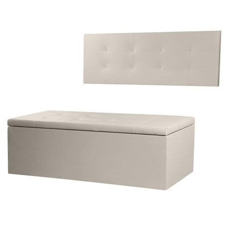 Kit Cabeceira Painel e Calçadeira Baú Casal 1,40m Berlim Material Sintético Bege Dal Poz