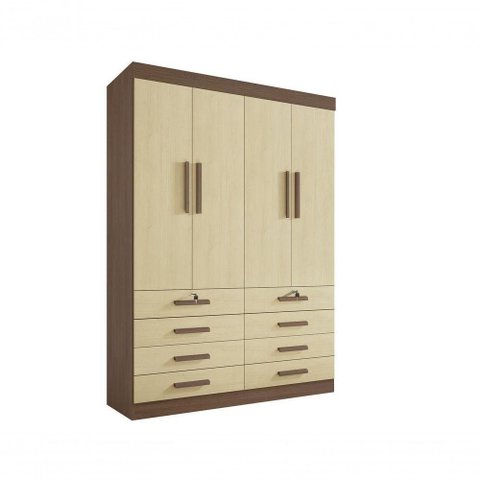 Guarda Roupa Solteiro Mônaco 4 Portas 8 Gavetas com Pés - D' Doro Castanho-linho