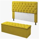 Ver imagem 1 de Kit Cabeceira e Calçadeira Baú Mirage Solteiro 120cm Renascer Decor:Amarelo