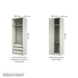 Guarda Roupa Closet sem Portas Canto em U com 5 Peças, 6 Gavetas, 5 Cabideiros Prime Luciane Móveis - 3