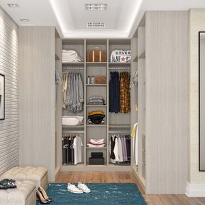 Guarda Roupa Closet sem Portas Canto em U com 5 Peças, 6 Gavetas, 5 Cabideiros Prime Luciane Móveis
