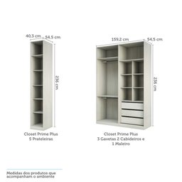 Guarda Roupa Closet sem Portas Canto em U com 5 Peças, 6 Gavetas, 5 Cabideiros Prime Luciane Móveis - 4