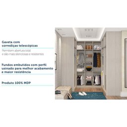 Guarda Roupa Closet sem Portas Canto em U com 5 Peças, 6 Gavetas, 5 Cabideiros Prime Luciane Móveis - 6