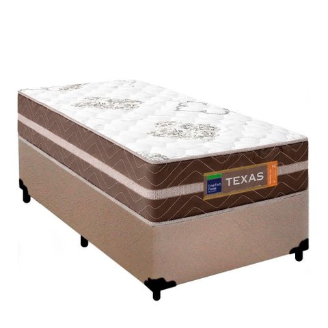 Cama Box Solteiro Suede + Colchão Molas Ensacadas Texas Prime Colchões 88x188x64cm Bege