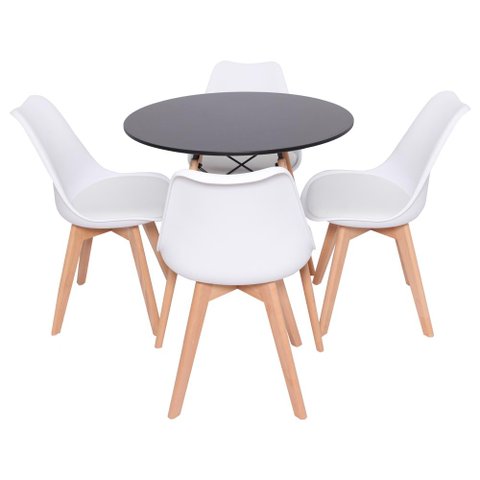 Kit 4 Cadeiras Saarinen Branca + Mesa Redonda 70cm Preto