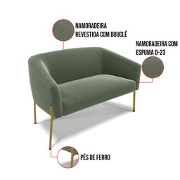 Sofá Namoradeira 2 Lugares Pé Ferro Dourado Stella Bouclê Menta D03 - D'rossi - 2