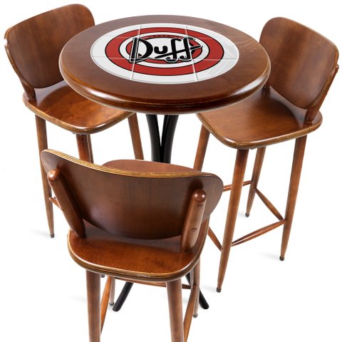 Cj Mesa Madeira Azulejo 60cm - Bistrô Fixa 98cm + 3 Banquetas 73 - Natural - Duff