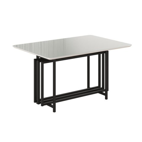 Mesa para Sala de Jantar Retangular 120x90cm MDF com Vidro Pérola Branco/Preto Fosco/Off White