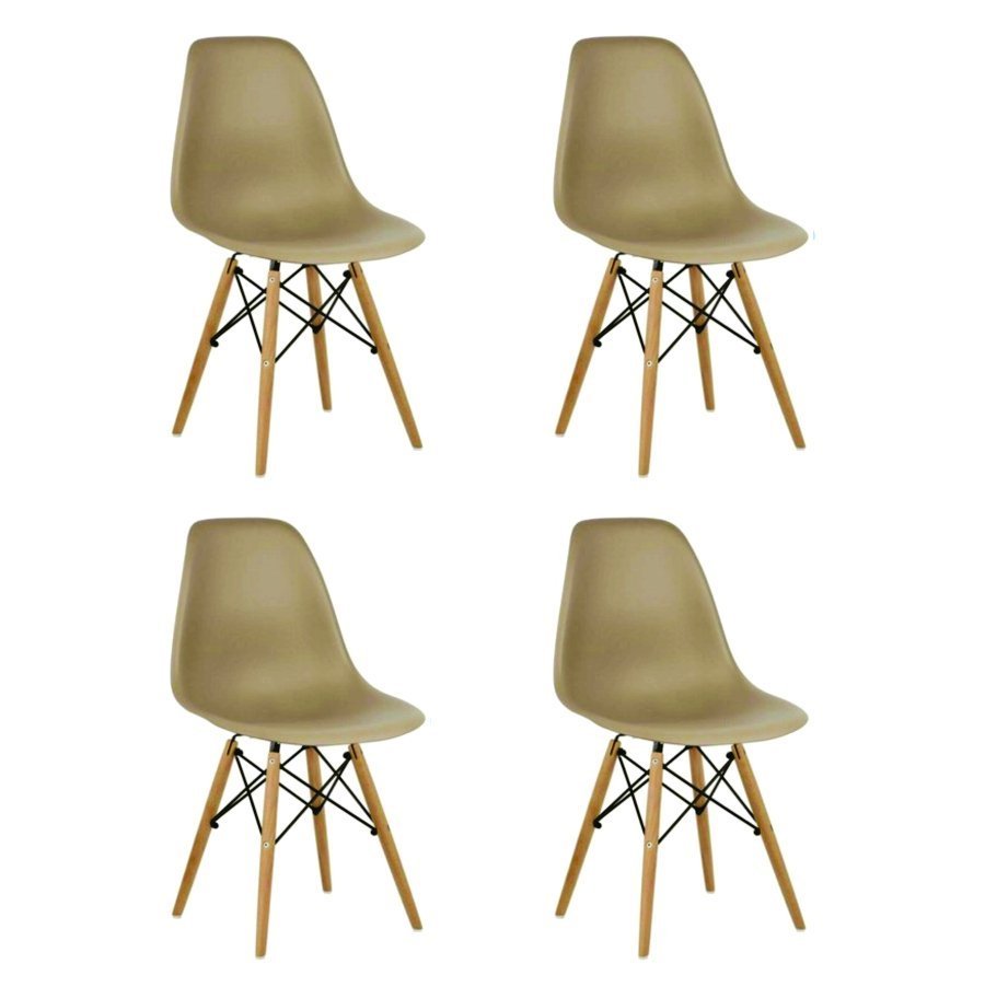 Kit 4 Cadeiras Charles Eames Eiffel Wood Design Bege
