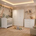 Ver imagem 1 de Quarto Completo de Bebê com Berço 3 em 1 Guarda-Roupa 4 Portas e Cômoda Savana Yescasa