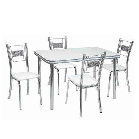 Conjunto de Mesa Mirela Branco Cromado 4 Cadeiras - Criativa 415/334-x