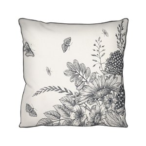 Capa de Almofada Decorativa Jardim Azul com Vivo 100% Algodão para Sofá - 43x43cm