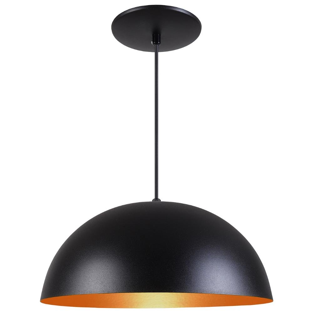 Pendente Meia Lua 34cm Luminária Alumínio Preto Textura C/ Cobre