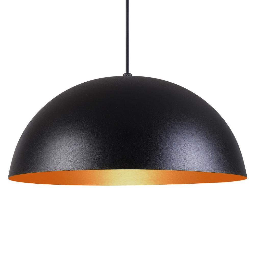 Pendente Meia Lua 34cm Luminária Alumínio Preto Textura C/ Cobre - 3