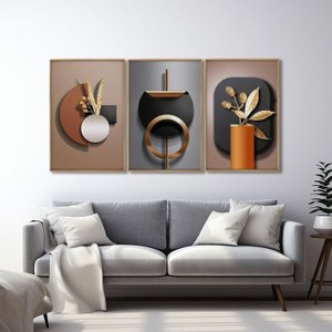Quadro Decorativo Geométrico Abstrato 3 Telas 60x90 para Sala Quarto Escritório