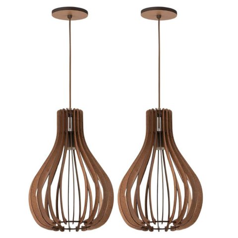 Conjunto 2 Luminárias Pendentes Internos MDF Balão 131cm Dital de Teto Redondo