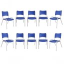 Ver imagem 1 de Kit 10 Cadeiras Iso para Escola Escritório Comércio Azul Base Branca