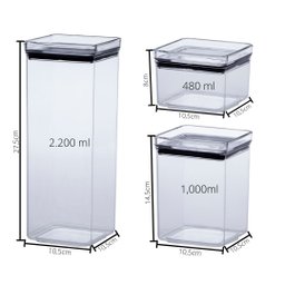 Kit 4 Potes Herméticos Quadrados 480/1000/2200ml Paramount - 3