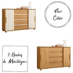 Cômoda Quarto Evidenza com 4 Gavetas e 2 Portas de Correr Carvalho/Off White - 3