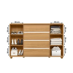 Cômoda Quarto Evidenza com 4 Gavetas e 2 Portas de Correr Carvalho/Off White - 4