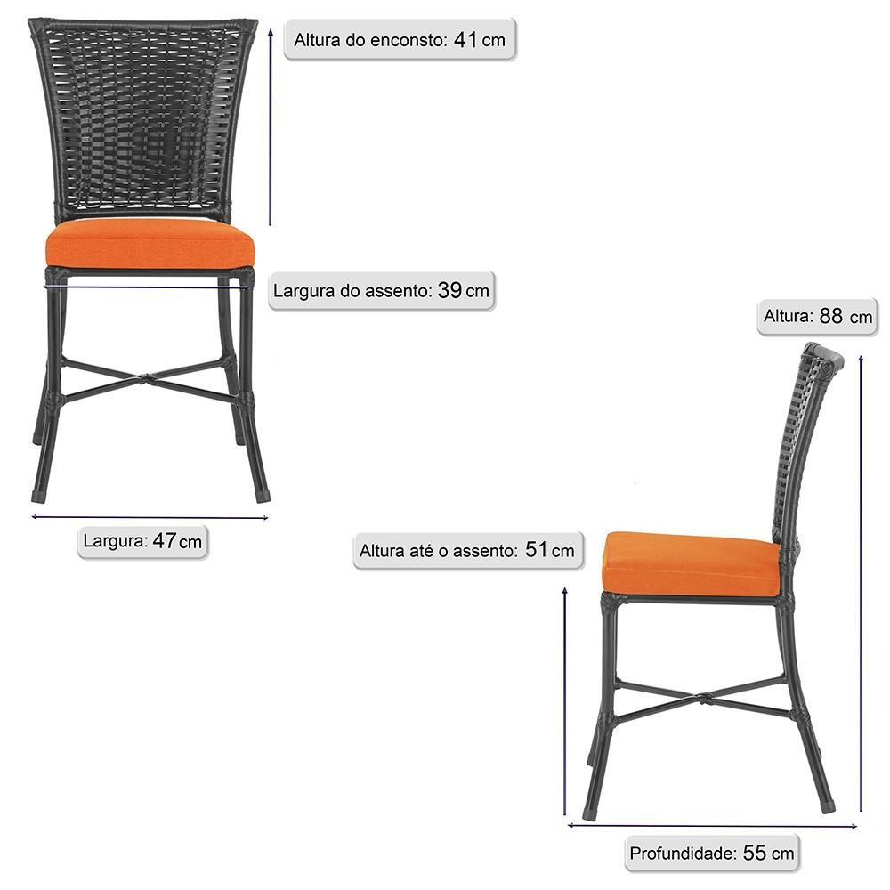 Jogo Cadeira de Jantar Em Alumínio e Fibra Estofado Impermeavel Turquia 6  unidades Preta
