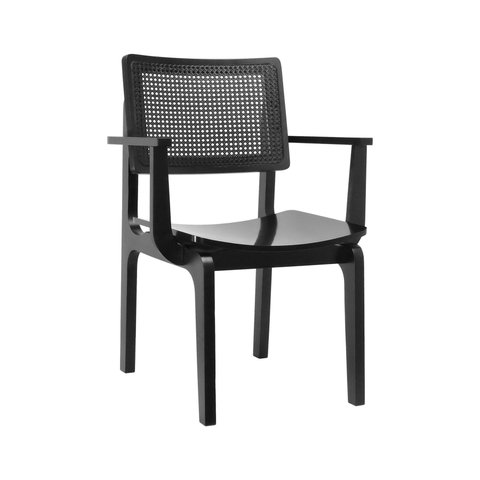 Cadeira Gus com Braço Madeira Maciça Encosto Telinha - Preto - Assento Preto Madeira