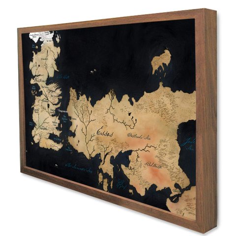 Quadro Decorativo Mapa Game Of Thrones em Moldura Caixa Tacolado Moldura Caixa 3cm Madeira sem Vidro