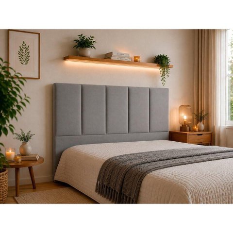 Cabeceira Casal Valencia Estofada Fixação no Box MDF Veludo Cinza Sono Design