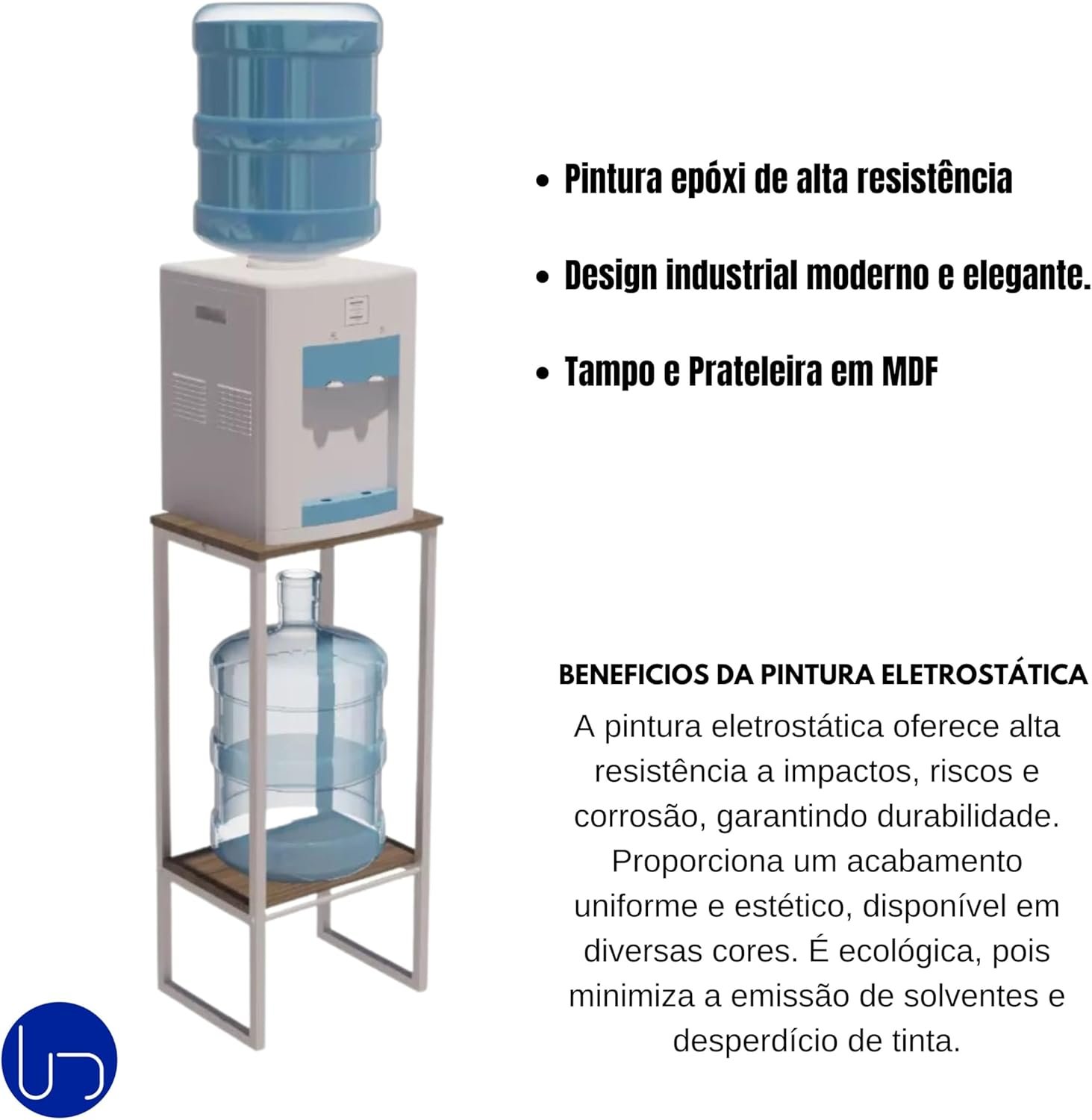 Suporte Bebedouro Galão Água Tampo de Mdf Metalon Reforçado Branco Estilo Industrial Cozinha Escrito - 2