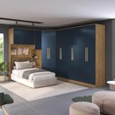 Ver imagem 1 de Guarda Roupa Quarto Modulado Solteiro Adapt  6 Peças Nogueira/Azul Profundo 246cm x 341cm - Kappesberg