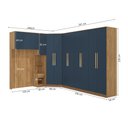 Ver imagem 4 de Guarda Roupa Quarto Modulado Solteiro Adapt  6 Peças Nogueira/Azul Profundo 246cm x 341cm - Kappesberg
