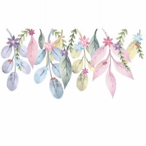Adesivo de Parede Folhagens Floridas - Candy color - 2 Cartelas - Candy mais claro
