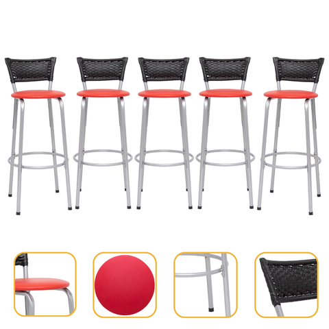 Kit 5 Banquetas Alta Banco para Balcão Junco Preto Àrea Gourmet Ilha Bancada bares Churrasqueira