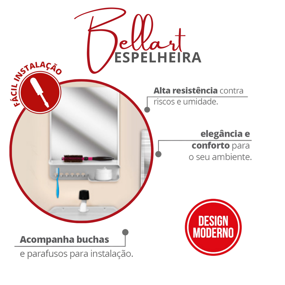 Espelheira Bellart para Banheiro Tam. 34,9 X 25,9cm Cor Branco Durín - 2