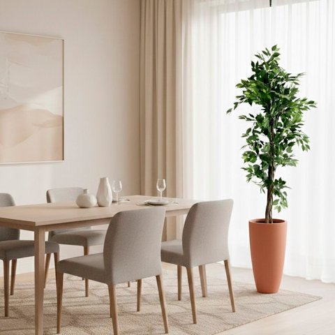 Árvore Fícus Artificial com Tronco Natural e Vaso de Polietileno Terracota | 220cm