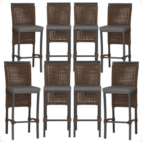 8 Banquetas em Alumínio Roma Preta Corda Náutica Tecido 11