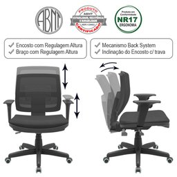 Cadeira Executiva Giratória Para Escritório Brizza Tela Ergonômica Com Certificado NR17 Preta - 3