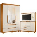 Ver imagem 1 de Guarda Roupa Solteiro Doble 04 Portas com Espelho e Cômoda Ilhabela Cinamomo Off White - Móveis